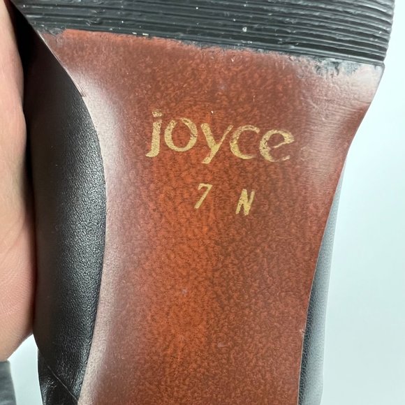 Joyce Vintage Womens Narrow Black Leather Tall Heeled Boots Vtg 80s size 7N - Picture 15 of 16